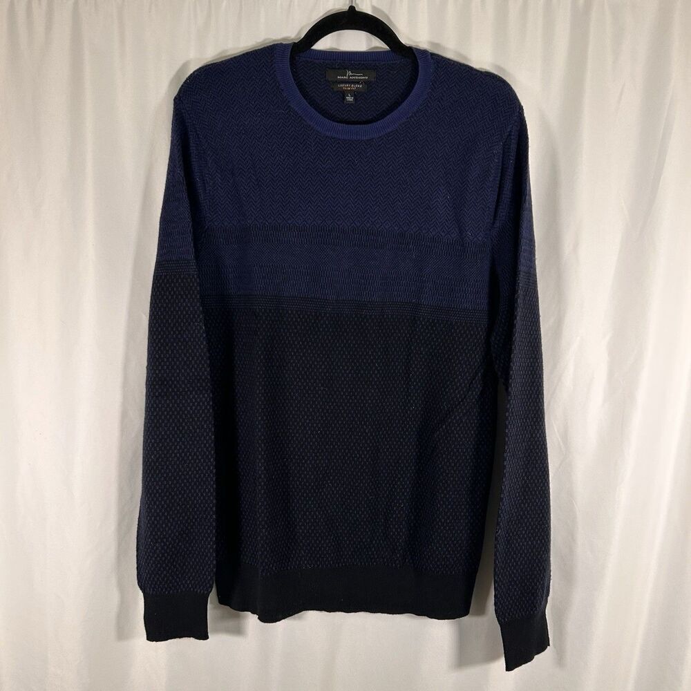 Mark Anthony Luxury Blend Sweater Men's Large Blue Slim Fit Long Sleeve Pullover